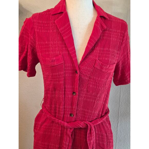 Maeve by Anthropologie Aria Textured Shirt Dress SZ Small Cherry Red - Picture 4 of 8